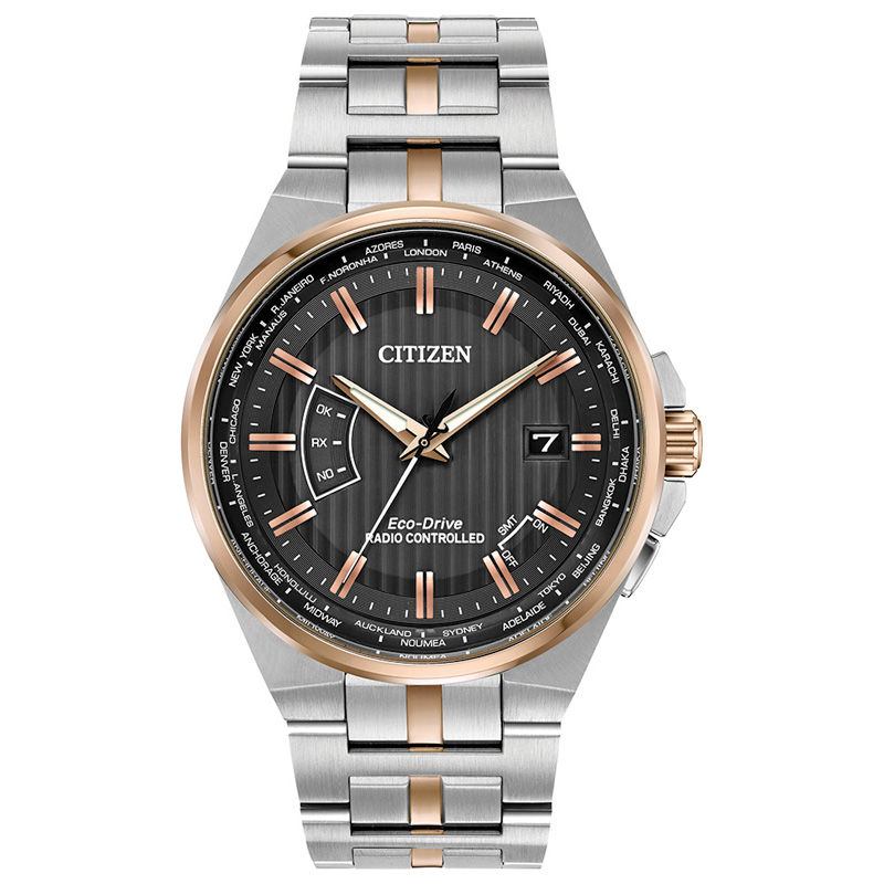 Main Image 1 of Men's Citizen Eco-Drive® World Perpetual A-T Two-Tone Watch with Grey Dial (Model: CB0166-54H)