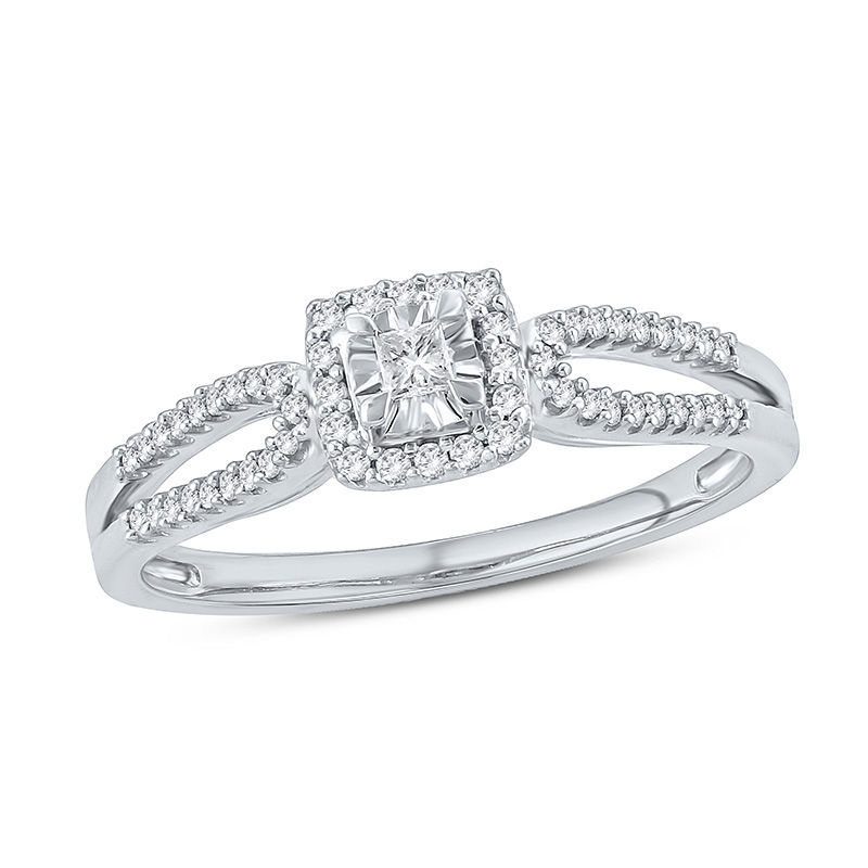 Main Image 1 of 1/5 CT. T.W. Princess-Cut Diamond Frame Split Shank Promise Ring in 10K White Gold