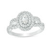 Thumbnail Image 1 of 1 CT. T.W. Certified Oval Diamond Past Present Future® Frame Engagement Ring in 14K White Gold (I/I1)