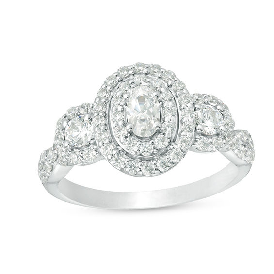 1 CT. T.w. Certified Oval Diamond Past Present FutureÂ® Frame Engagement Ring in 14K White Gold (I/I1)