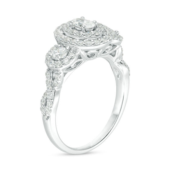 1 CT. T.w. Certified Oval Diamond Past Present FutureÂ® Frame Engagement Ring in 14K White Gold (I/I1)