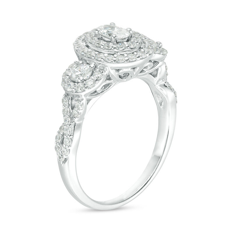 Main Image 2 of 1 CT. T.W. Certified Oval Diamond Past Present Future® Frame Engagement Ring in 14K White Gold (I/I1)