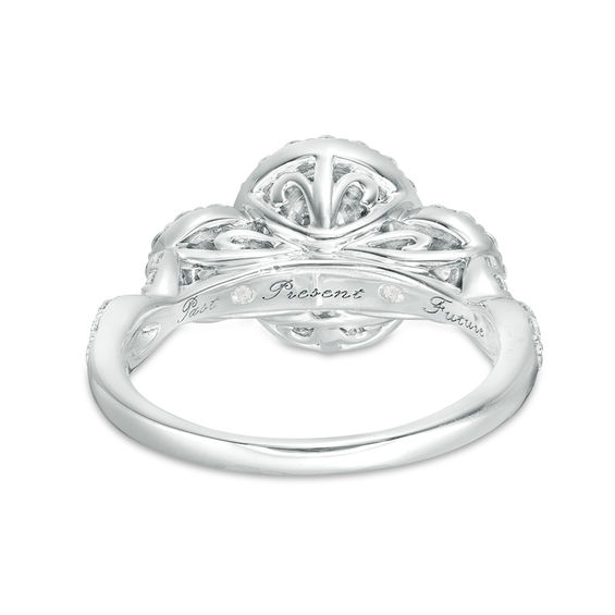 1 CT. T.w. Certified Oval Diamond Past Present FutureÂ® Frame Engagement Ring in 14K White Gold (I/I1)