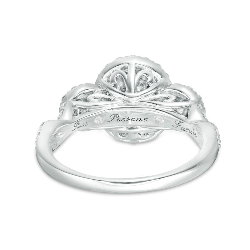 Main Image 3 of 1 CT. T.W. Certified Oval Diamond Past Present Future® Frame Engagement Ring in 14K White Gold (I/I1)
