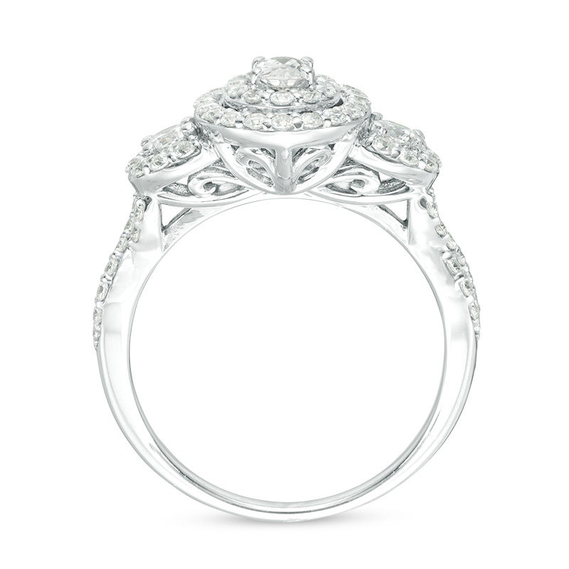 Main Image 4 of 1 CT. T.W. Certified Oval Diamond Past Present Future® Frame Engagement Ring in 14K White Gold (I/I1)