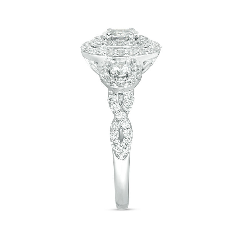 Main Image 5 of 1 CT. T.W. Certified Oval Diamond Past Present Future® Frame Engagement Ring in 14K White Gold (I/I1)