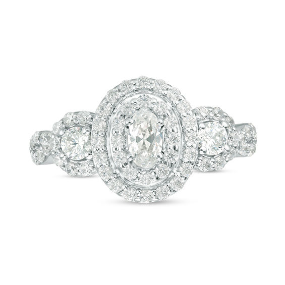 1 CT. T.w. Certified Oval Diamond Past Present FutureÂ® Frame Engagement Ring in 14K White Gold (I/I1)