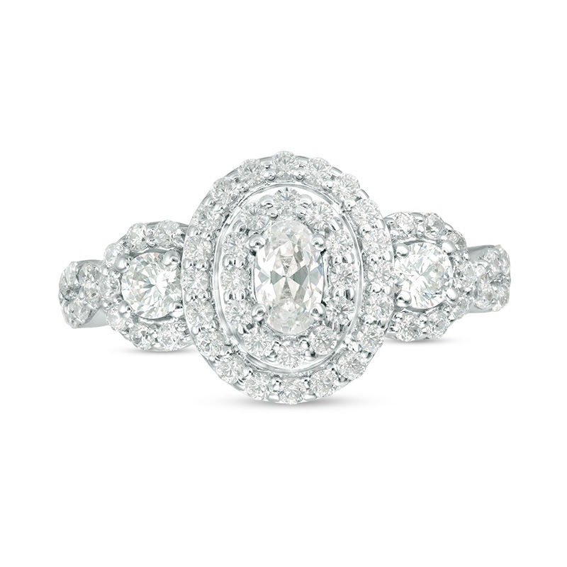 Main Image 6 of 1 CT. T.W. Certified Oval Diamond Past Present Future® Frame Engagement Ring in 14K White Gold (I/I1)
