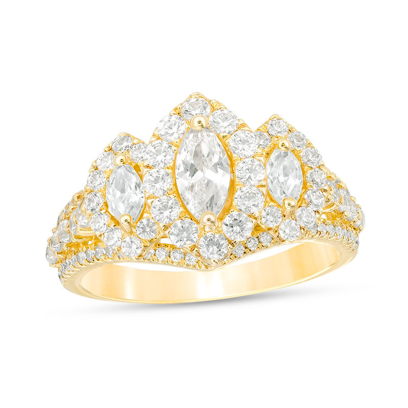 Main Image 1 of 1-1/2 CT. T.W. Marquise Diamond Past Present Future® Frame Engagement Ring in 14K Gold