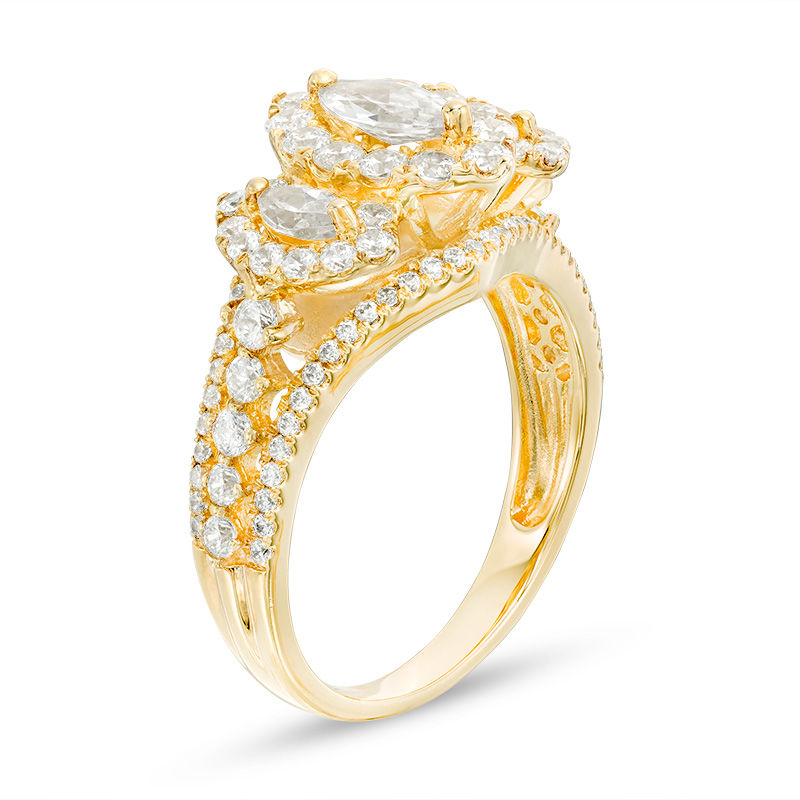 Main Image 2 of 1-1/2 CT. T.W. Marquise Diamond Past Present Future® Frame Engagement Ring in 14K Gold