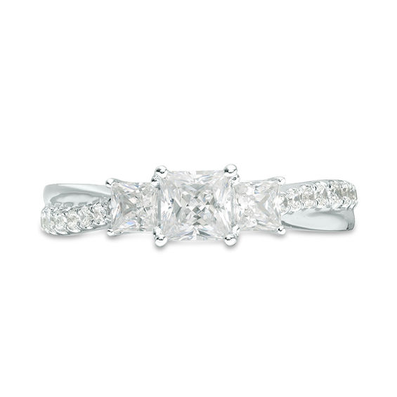 1 CT. T.w. Princess-Cut Diamond Past Present FutureÂ® Engagement Ring in 14K White Gold