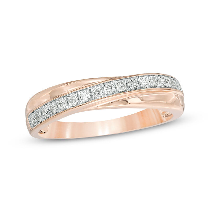 Main Image 1 of 1/5 CT. T.W. Diamond Crossover Anniversary Band in 10K Rose Gold
