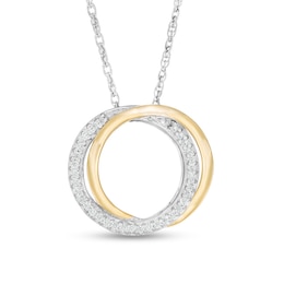 1/10 CT. T.W. Diamond Interlocking Open Circles Pendant in Sterling Silver and 10K Gold