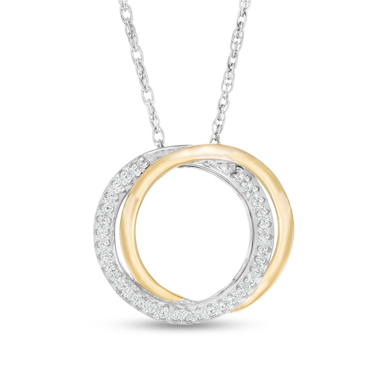 Main Image 1 of 1/10 CT. T.W. Diamond Interlocking Open Circles Pendant in Sterling Silver and 10K Gold