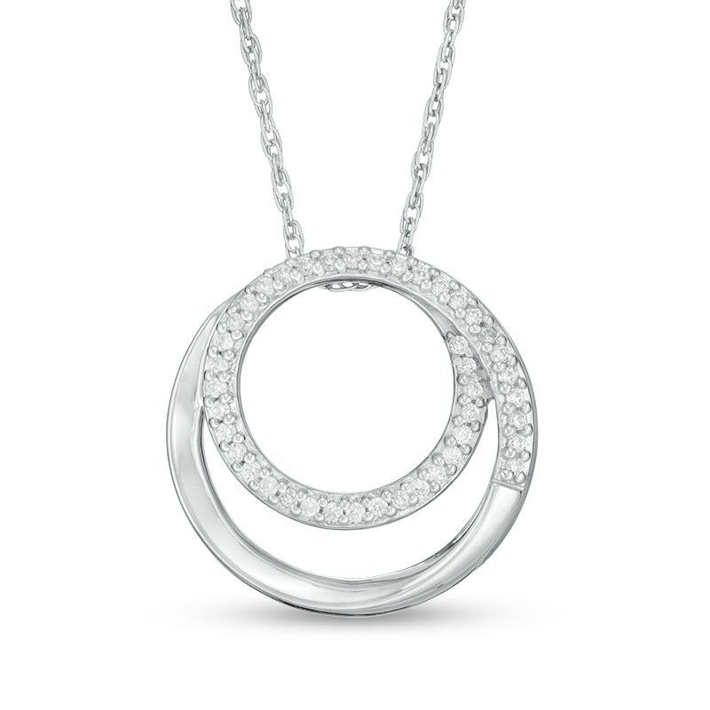 Main Image 1 of 1/8 CT. T.W. Diamond Spiral Open Circle Pendant in Sterling Silver