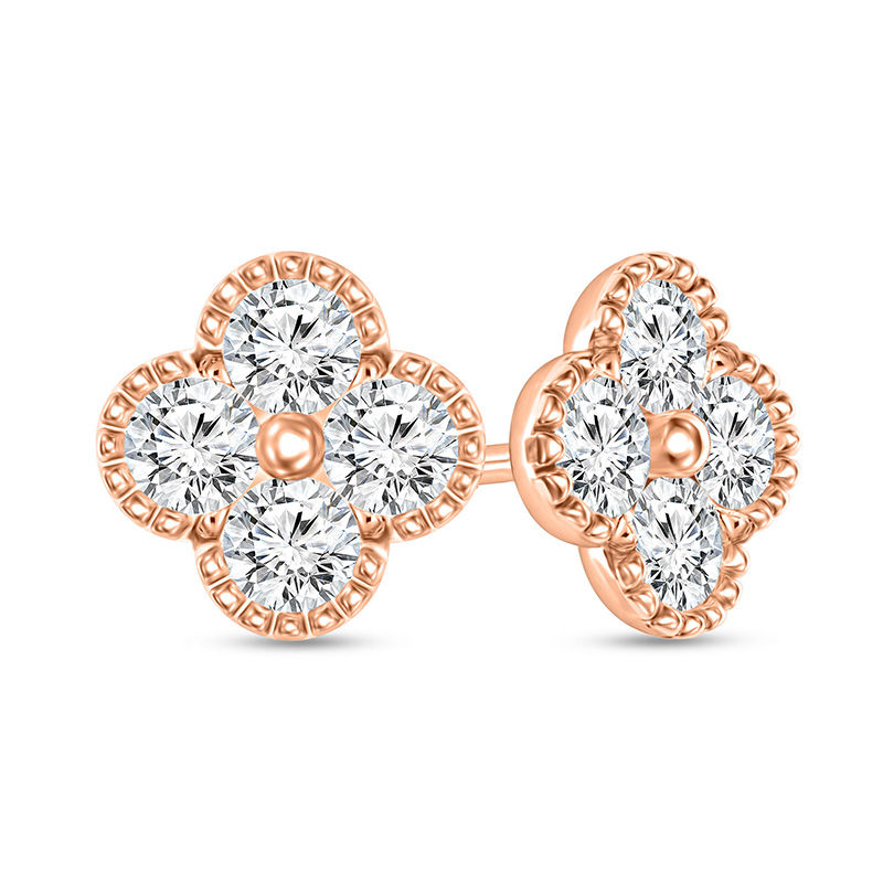 1/2 CT. T.W. Quad Diamond Clover Vintage-Style Stud Earrings in 10K Rose Gold