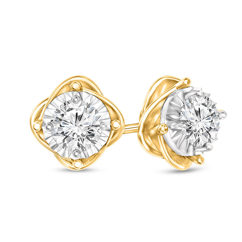 Main Image 1 of 1/4 CT. T.W. Diamond Solitaire Knot Stud Earrings in 10K Two-Tone Gold