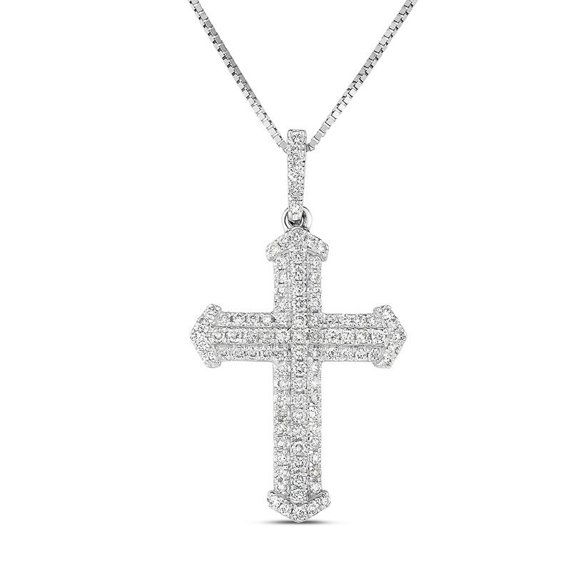 Main Image 1 of 1/3 CT. T.W. Diamond Multi-Row Cross Pendant in 10K White Gold