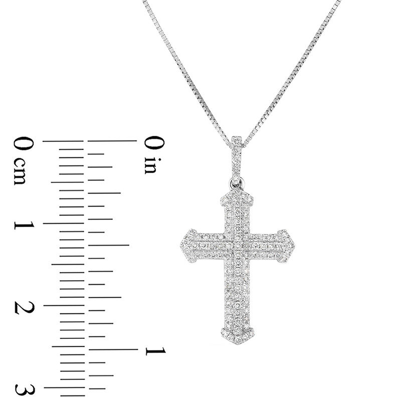 Main Image 2 of 1/3 CT. T.W. Diamond Multi-Row Cross Pendant in 10K White Gold