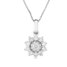 1/3 CT. T.W. Composite Diamond Sunburst Frame Pendant in 10K White Gold