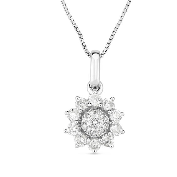 1/3 CT. T.w. Composite Diamond Sunburst Frame Pendant in 10K White Gold
