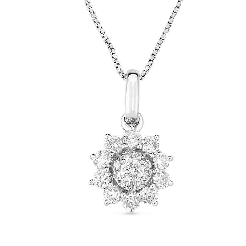 Main Image 1 of 1/3 CT. T.W. Composite Diamond Sunburst Frame Pendant in 10K White Gold