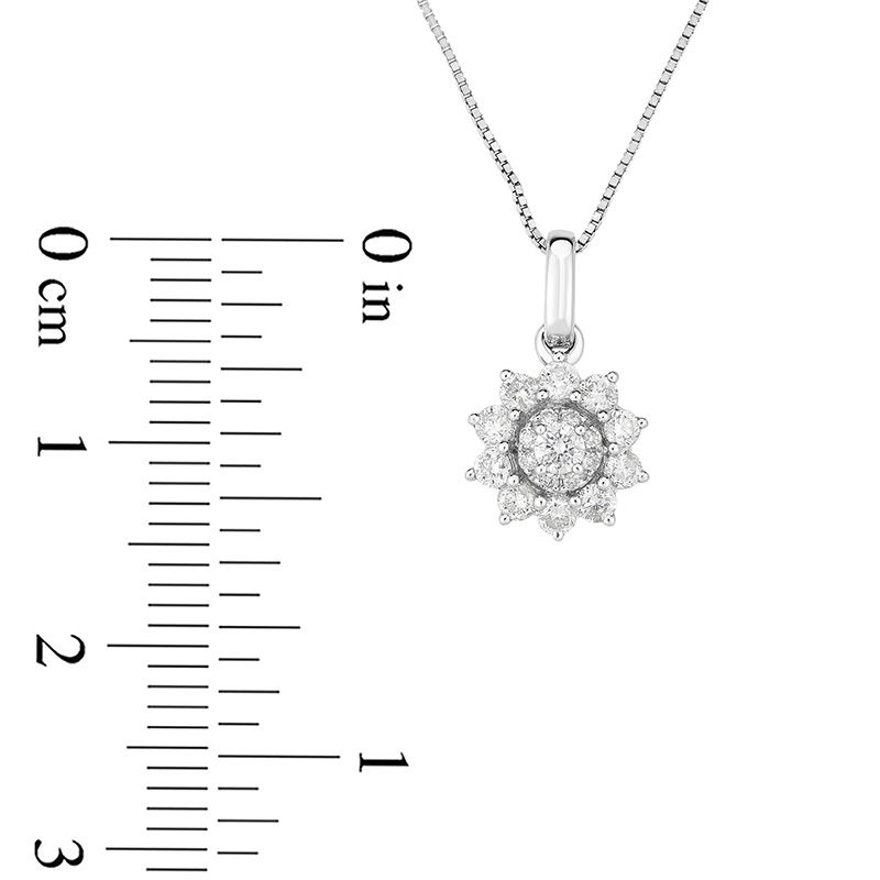 Main Image 2 of 1/3 CT. T.W. Composite Diamond Sunburst Frame Pendant in 10K White Gold
