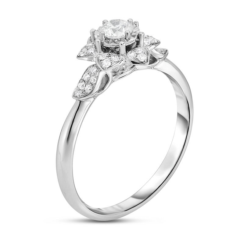 1/4 CT. T.W. Diamond Flower Frame Promise Ring in 10K White Gold