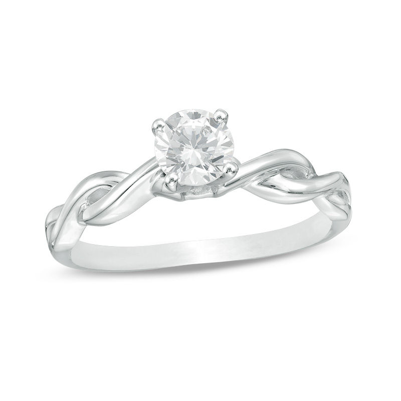 Main Image 1 of 1/2 CT. Diamond Solitaire Twist Engagement Ring in 14K White Gold