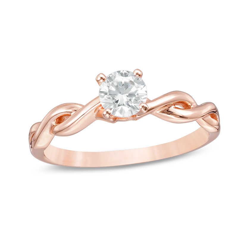 Main Image 1 of 1/2 CT. Diamond Solitaire Twist Engagement Ring in 14K Rose Gold