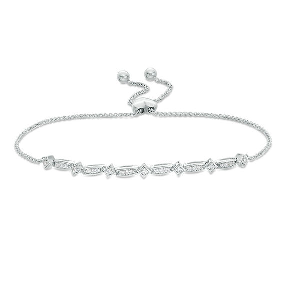 1/5 CT. T.w. Diamond Tilted Square Bolo Bracelet in Sterling Silver - 9.25"