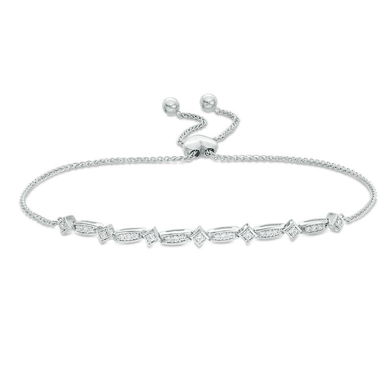 Main Image 1 of 1/5 CT. T.W. Diamond Tilted Square Bolo Bracelet in Sterling Silver - 9.25"
