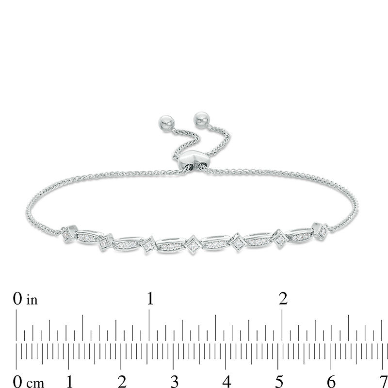 Main Image 2 of 1/5 CT. T.W. Diamond Tilted Square Bolo Bracelet in Sterling Silver - 9.25"