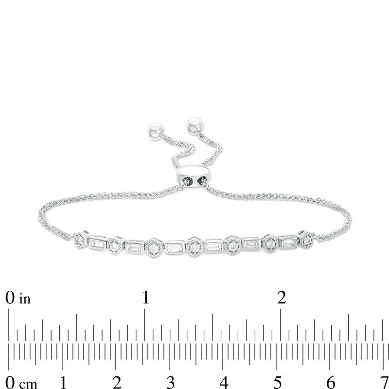 1/3 CT. T.W. Baguette and Round Diamond Vintage-Style Bolo Bracelet in Sterling Silver - 9.0"