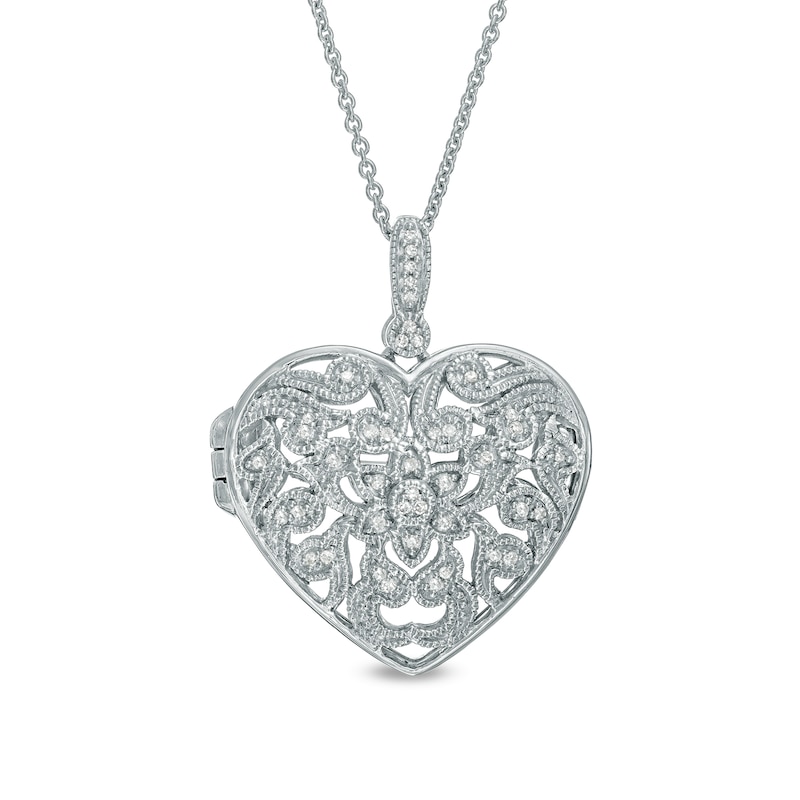 1/8 CT. T.W. Diamond Vintage-Style Heart Locket in Sterling Silver