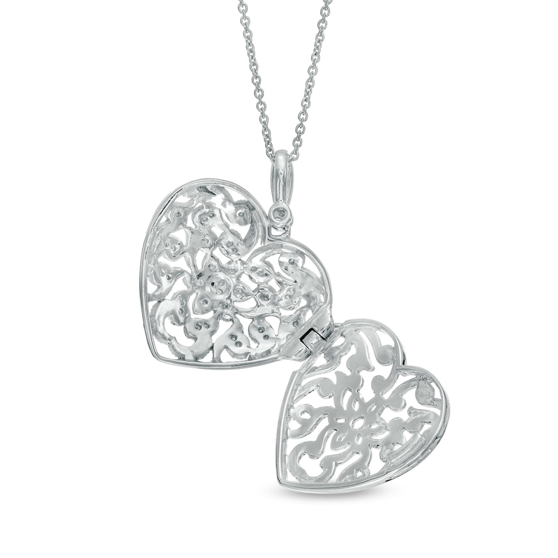 1/8 CT. T.W. Diamond Vintage-Style Heart Locket in Sterling Silver