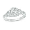Thumbnail Image 1 of 1/3 CT. T.W. Baguette and Round Composite Diamond Buckle Frame Ring is 10K White Gold