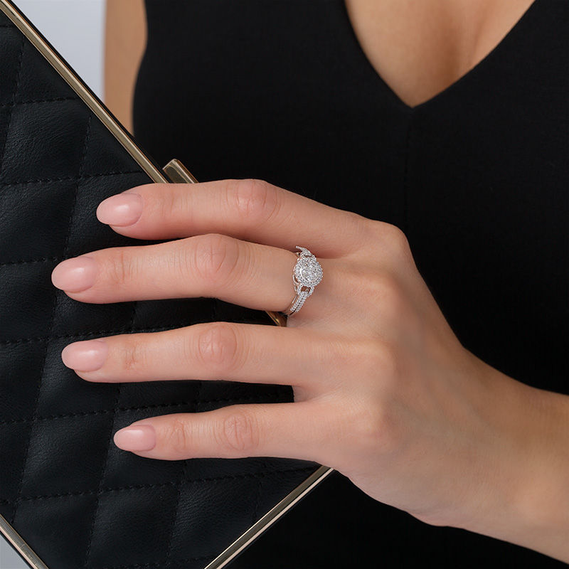 Main Image 3 of 1/3 CT. T.W. Baguette and Round Composite Diamond Buckle Frame Ring is 10K White Gold