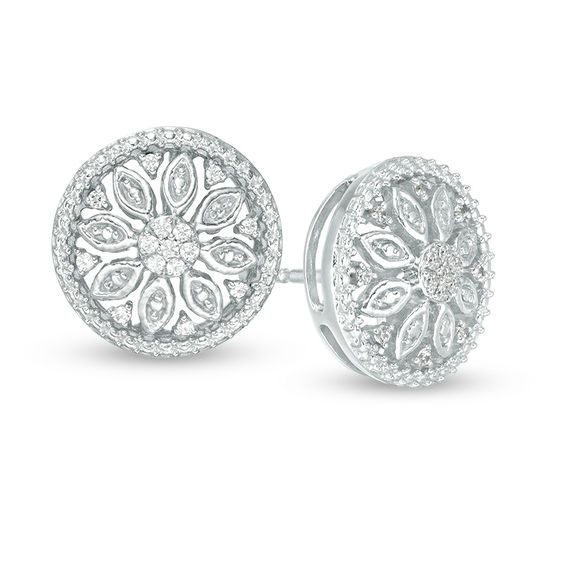 1/10 CT. T.w. Diamond Flower Stud Earrings in Sterling Silver