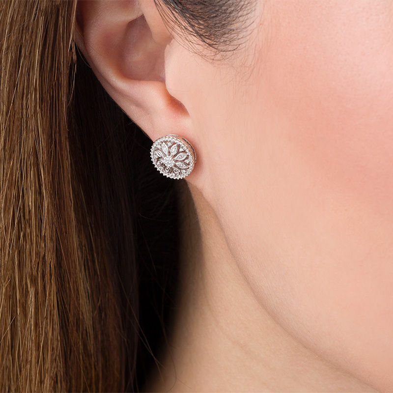 Main Image 2 of 1/10 CT. T.W. Diamond Flower Stud Earrings in Sterling Silver