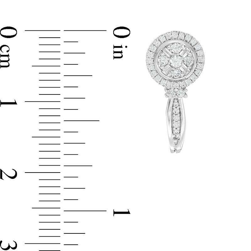 Main Image 2 of 1/2 CT. T.W. Baguette and Round Composite Diamond J-Hoop Earrings in 10K White Gold
