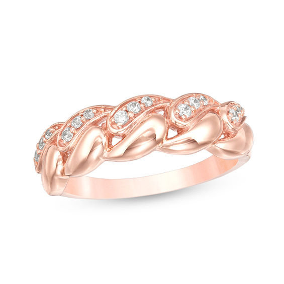 1/6 CT. T.w. Diamond Wide Chain Link Ring in 10K Rose Gold