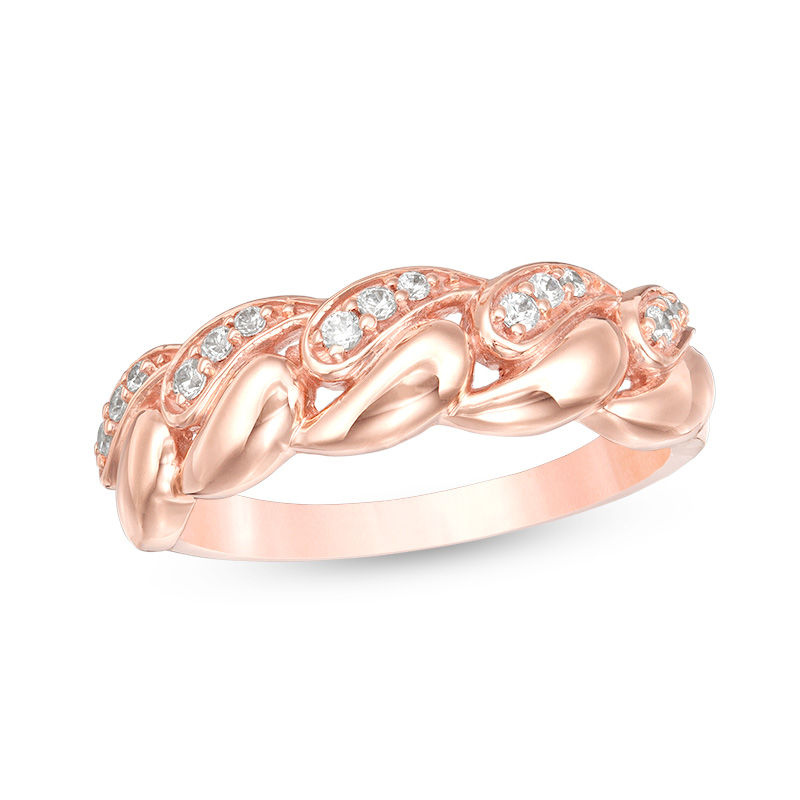 Main Image 1 of 1/6 CT. T.W. Diamond Wide Chain Link Ring in 10K Rose Gold