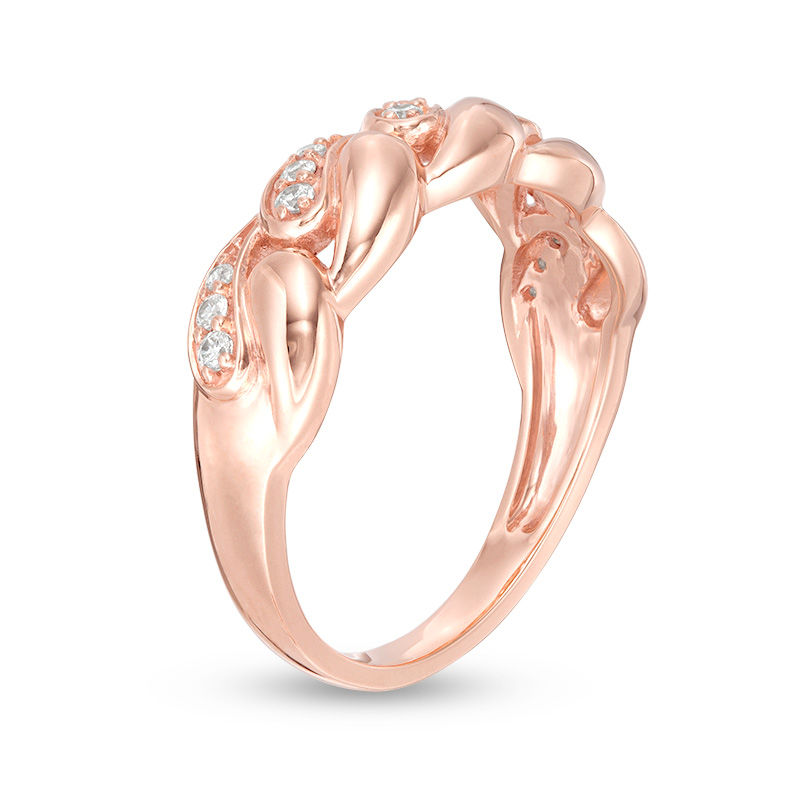 Main Image 2 of 1/6 CT. T.W. Diamond Wide Chain Link Ring in 10K Rose Gold