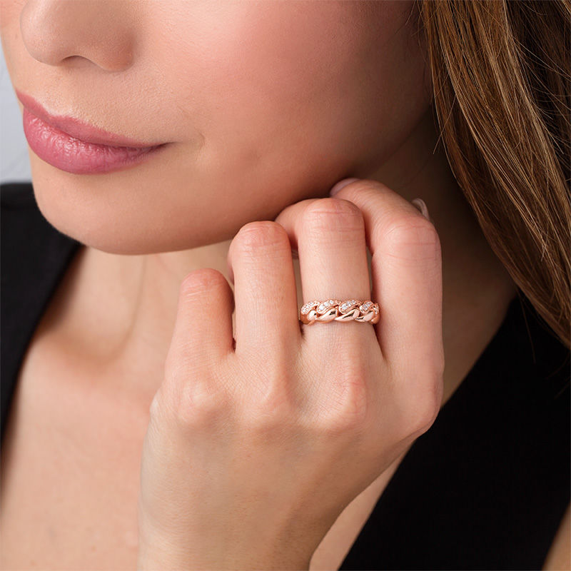 Main Image 3 of 1/6 CT. T.W. Diamond Wide Chain Link Ring in 10K Rose Gold