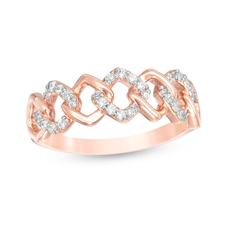 Main Image 1 of 1/5 CT. T.W. Diamond Alternating Square Link Ring in 10K Rose Gold