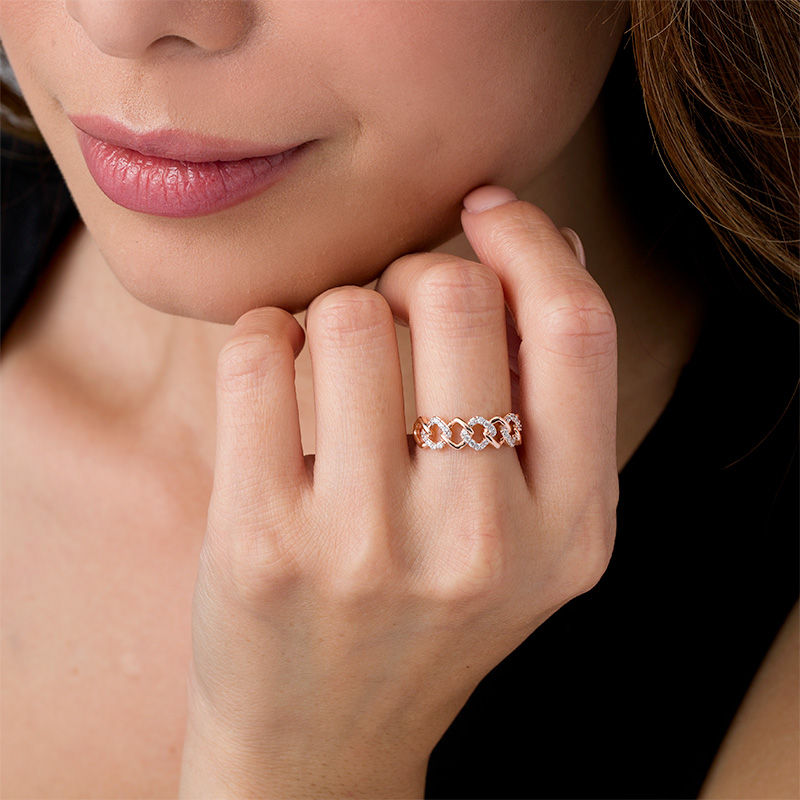 Main Image 3 of 1/5 CT. T.W. Diamond Alternating Square Link Ring in 10K Rose Gold