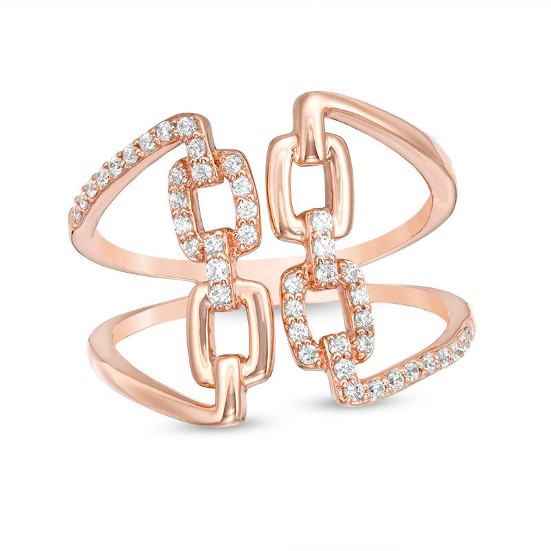 Main Image 1 of 1/4 CT. T.W. Diamond Square Chain Link Open Ring in 10K Rose Gold