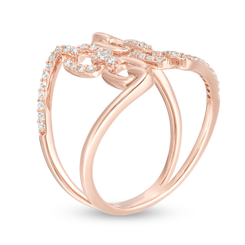 Main Image 2 of 1/4 CT. T.W. Diamond Square Chain Link Open Ring in 10K Rose Gold