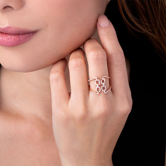 1/4 CT. T.w. Diamond Square Chain Link Open Ring in 10K Rose Gold